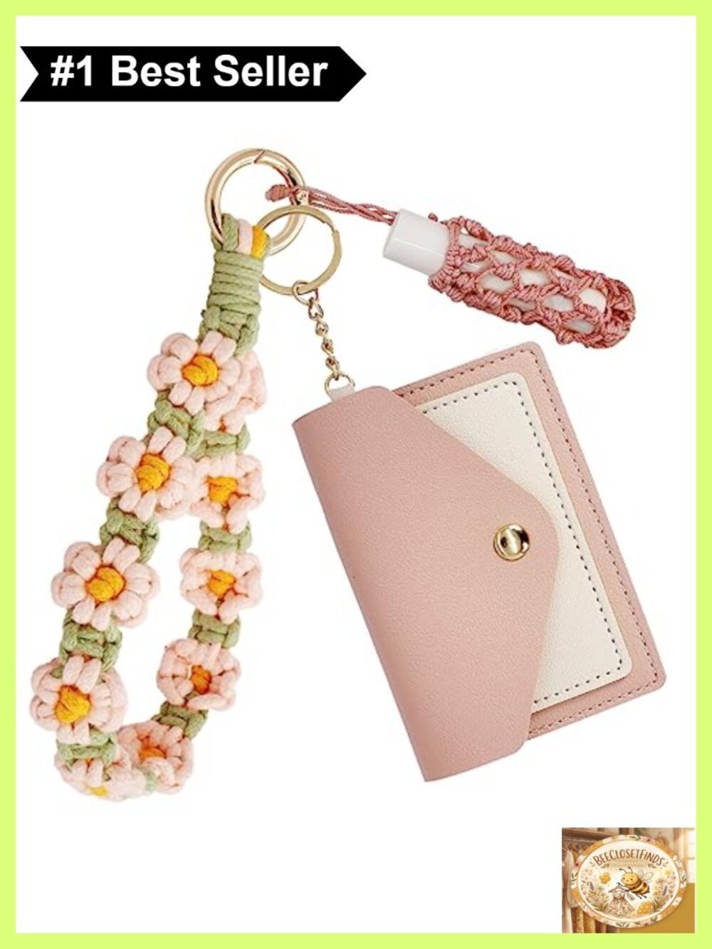 Boho Macrame Keychain Wristlet Wallet PU Leather Card Lipstick Holder